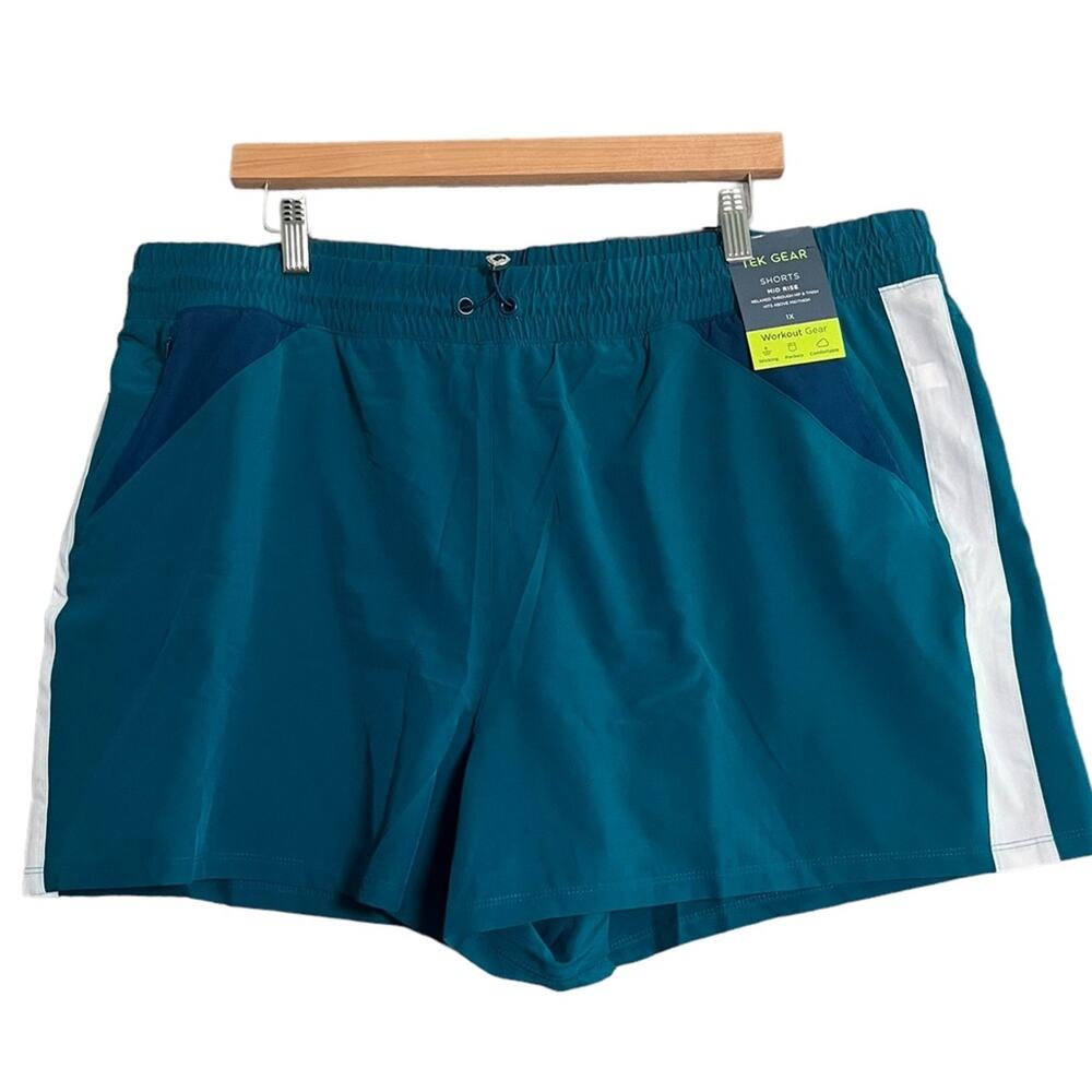 Tek Gear Women Workout Shorts Size 1X Mid Rise Wicking Turquoise New Running Gym